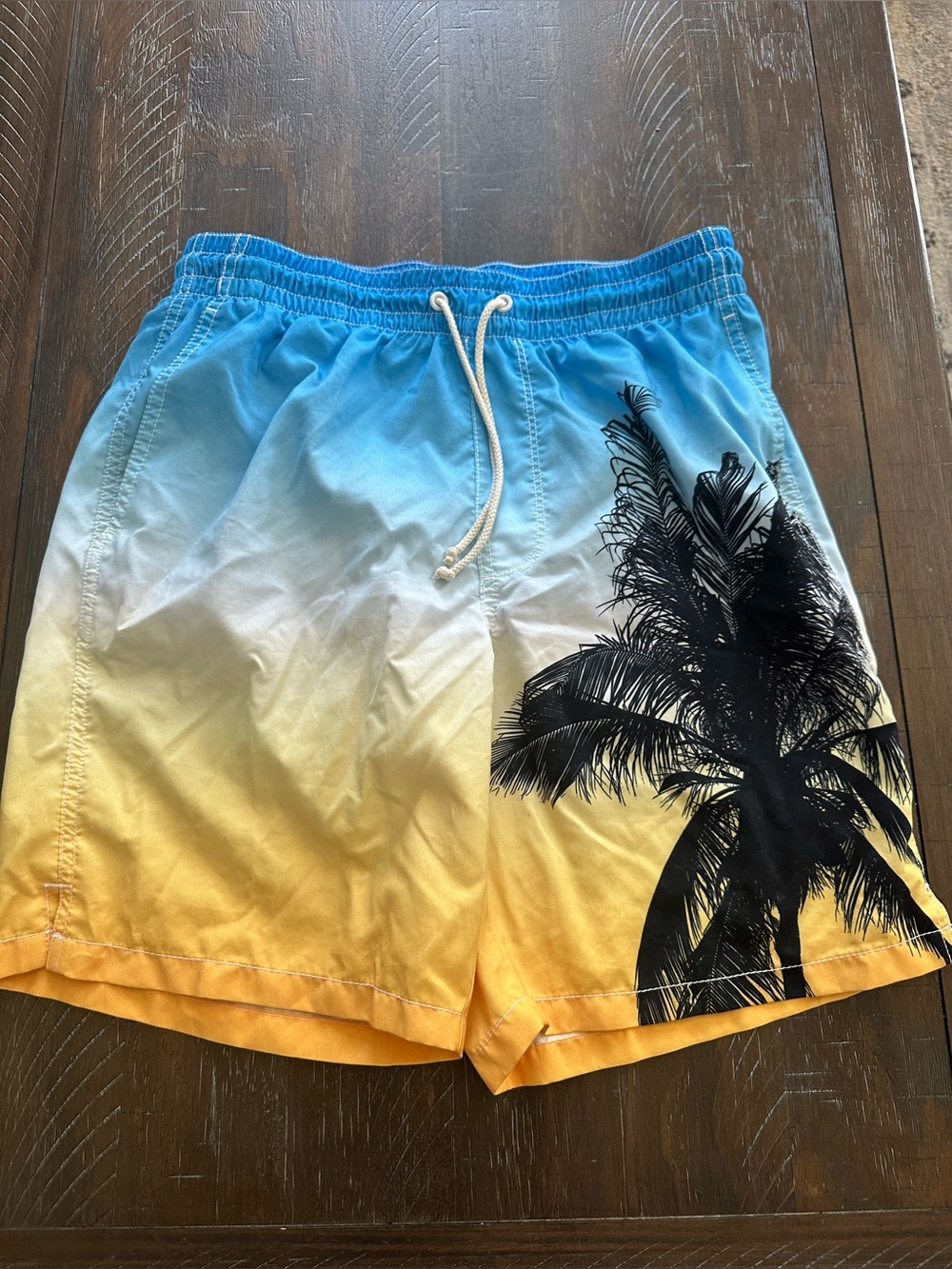 Old Navy Blue-to-Yellow Gradient Palm Swim Trunks - Size Medium